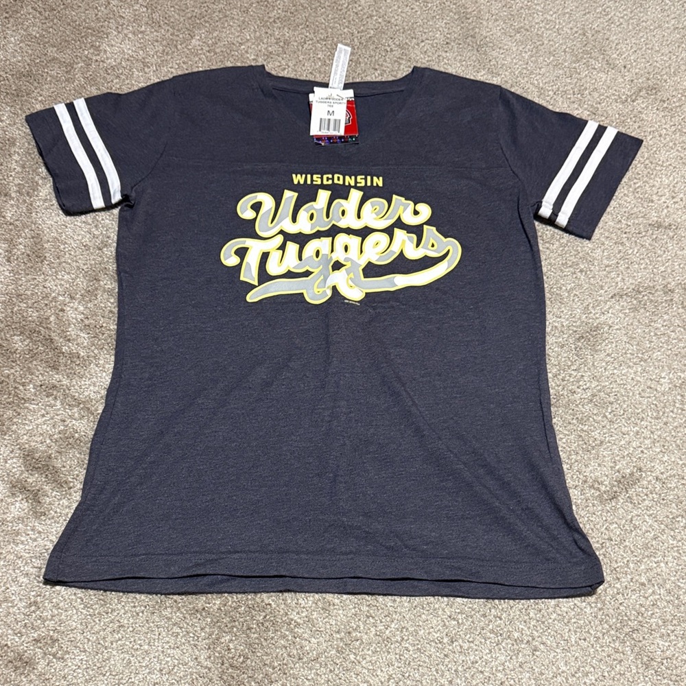 Woman’s Wisconsin Timber Rattler Udder Tuggers Navy Blue Tee